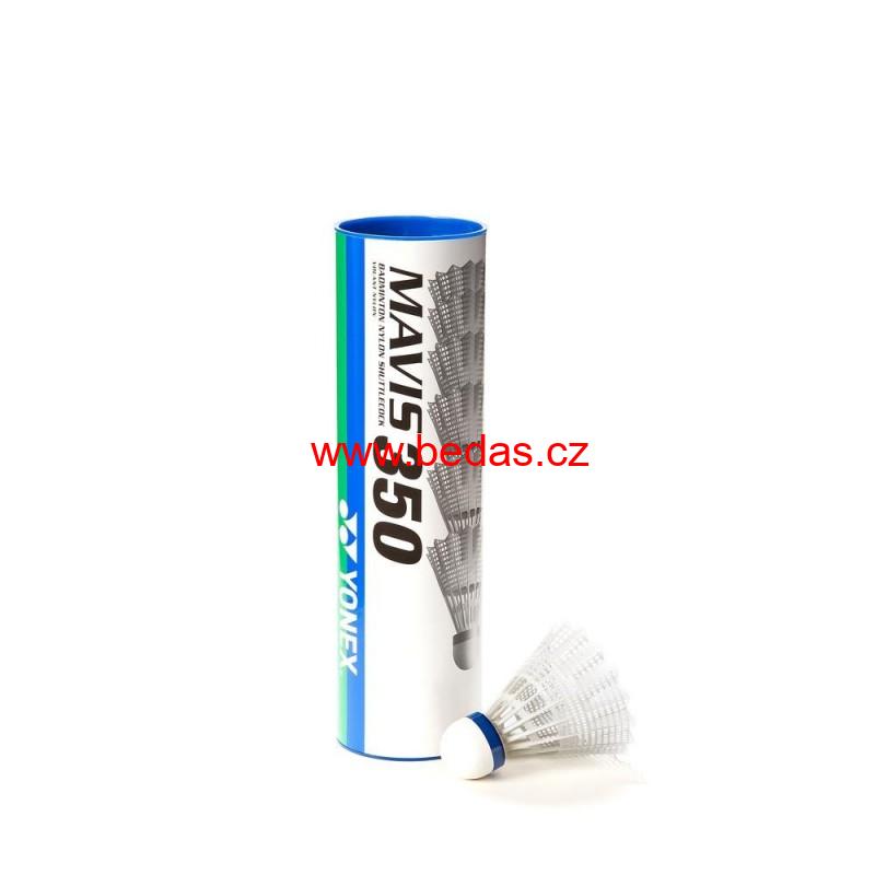 Badmintonové míče plastové Yonex Mavis 350 bílé s modrým pruhem 6 ks
