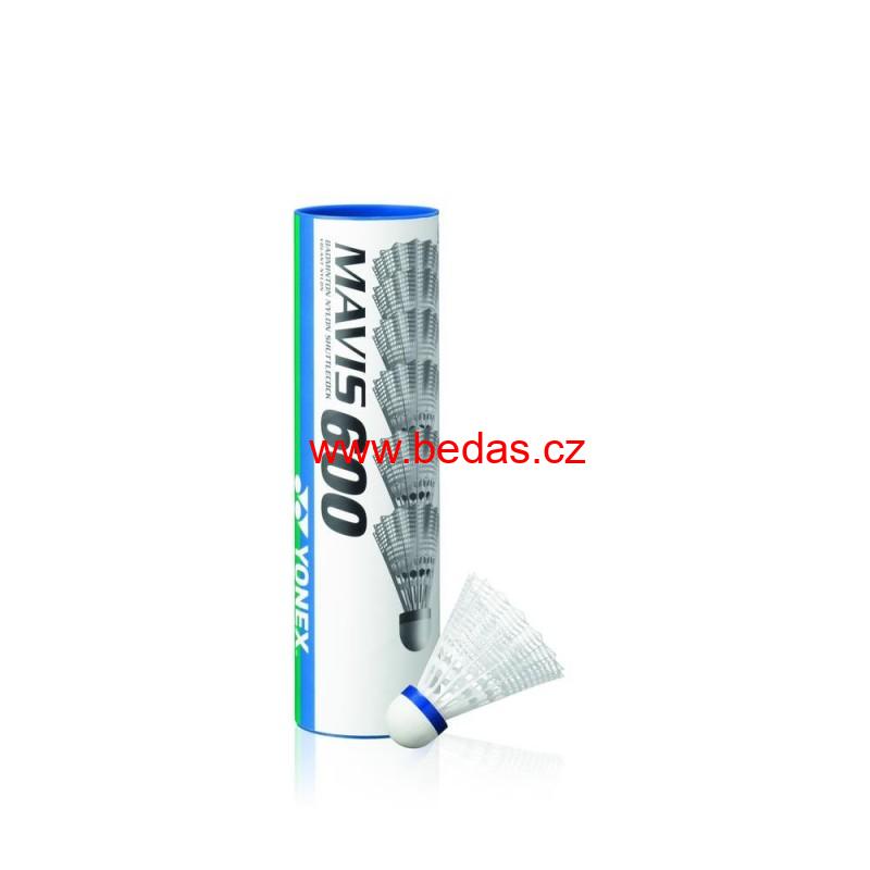 Badmintonové míče plastové Yonex Mavis 600 bílé s modrým pruhem 6 ks