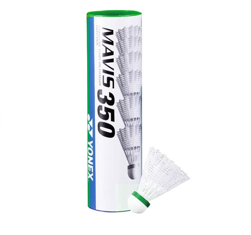 Badmintonové míče plastové Yonex Mavis 350 bílé s zeleným pruhem 6 ks
